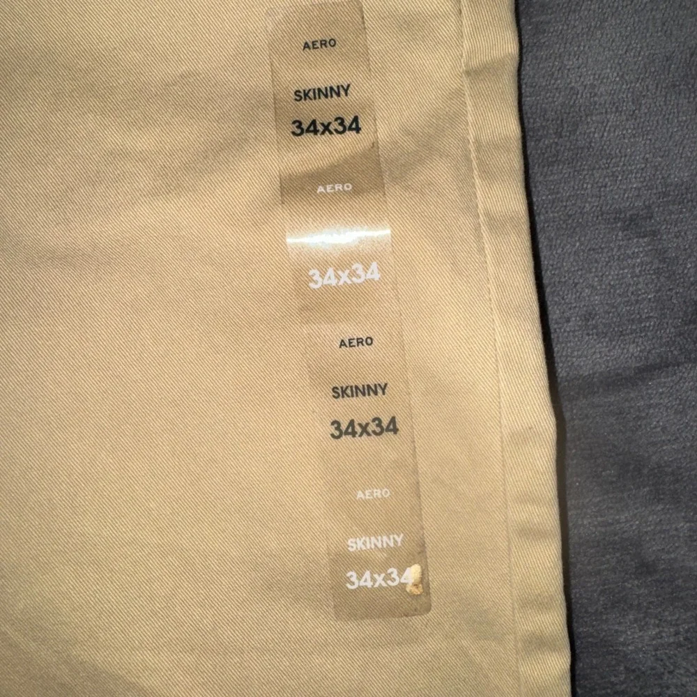 Mens 34x34 Aeropostale Skinny Chino Pants Tan New Khaki Twill Trousers